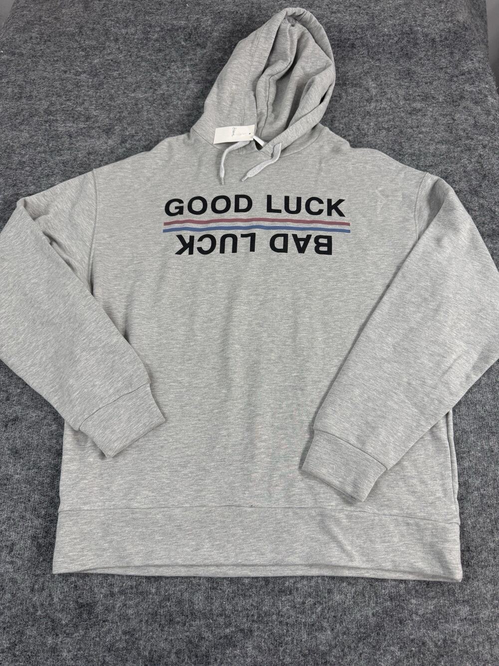 Won Hundred Hoodie Mens XL Women Good Luck Or Bad Luck Gray Sweatshirt N184